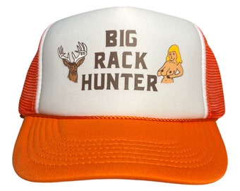 Vintage Trucker Hat: Big Rack Hunter, Orange/White Camo