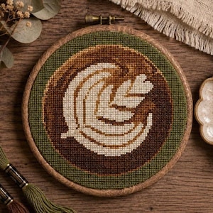 Latte Art Cross Stitch Pattern- Coffee embroidery