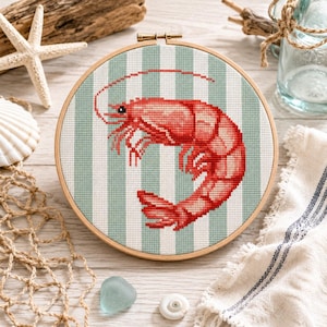Shrimp Cross Stitch Pattern-Beach Embroidery