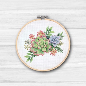 Succulent - PDF cross stitch pattern - floral counted pdf chart - spring summer embroidery - home decor - modern cross stitch