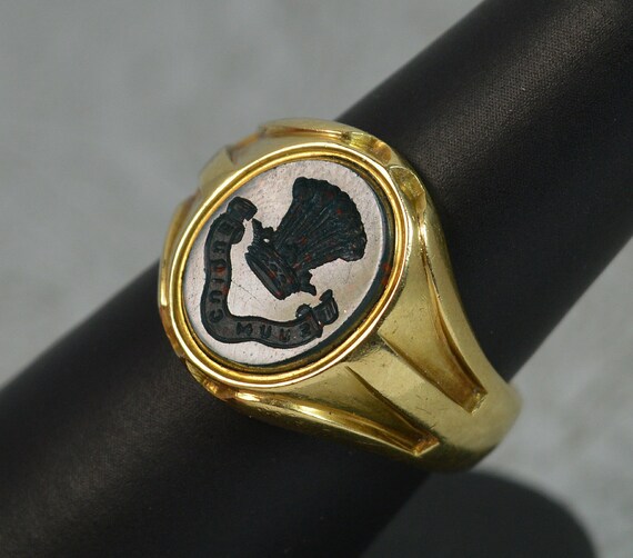 Victorian 18ct Gold Bloodstone Feathers & Motto In