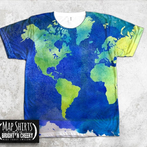 World Map T Shirt Globe Print All Over Print Design Etsy