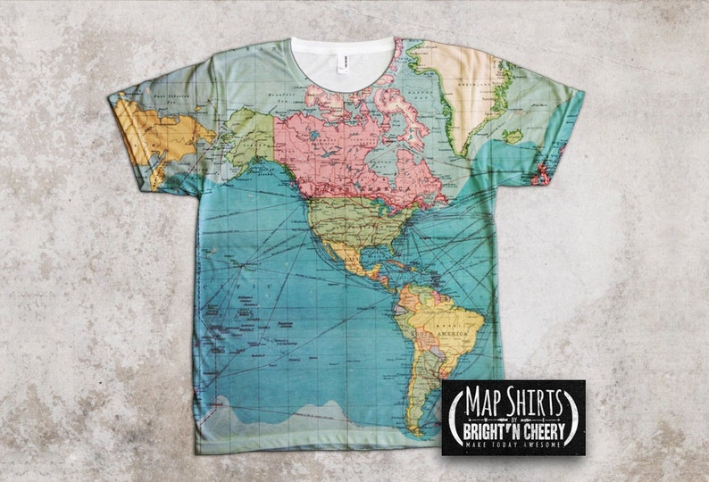 Vintage World Map T Shirt Travel Gift All Over Print Shirt - Etsy