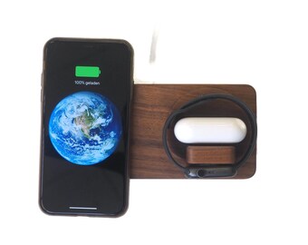 Wood Wireless Charging Dock: Apple Watch, iPhone, AirPods Pro, MagSafe