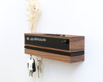 Magnetic Key Holder: Solid Wood Organizer with Vase & Blackboard