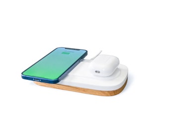 MagSafe duo charging pad - smartphone and AirPods charger - premium edition made with acrylic stone and solid wood, father's day gift