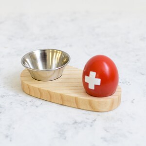 Egg cup with small bowl for eggshell, stainless steal bowl and solid wood base, makes brunch perfect - interior decoration