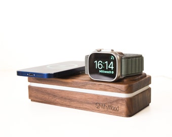 MagSafe Wooden Charging Stand: iPhone, Apple Watch, AirPods Pro - Dockit W4 Pro