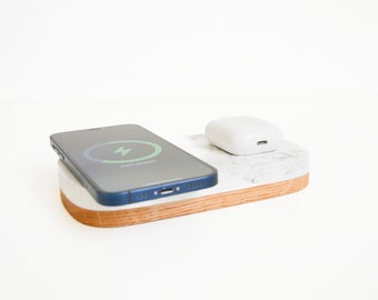 Dual Wireless Charger – Acrylic Stone and Solid Wood, Phone and AirPods
