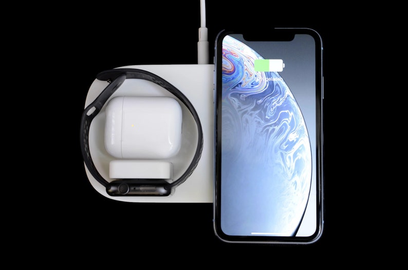 3 in 1 wireless MagSafe Ladestation für Apple Watch iPhone und AirPods, Dockingstation Weihnachten, Holz und Acrylstein Pad X3 Bild 4