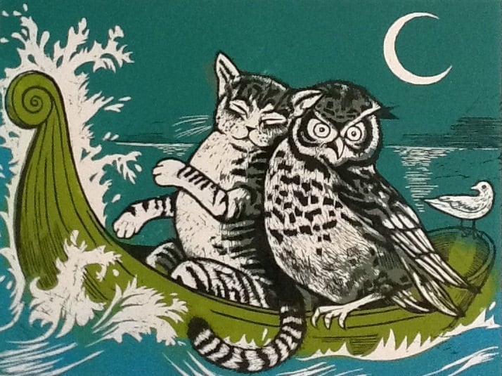 Owl and the Pussycat card, Owl and the Pussycat print, Lino print, Ch…