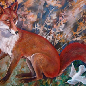 Renard et oiseau blanc
