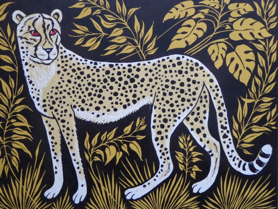 Lion and Leaves card,lion and Leaves print,Lino print,African animal,Story card,Animal card,Children/'s card,Adult card,Unique artists card
