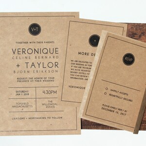 Noir sobre + suite d'invitation de Kraft | Élégant | Minime | faire-part de mariage | Carte RSVP | Inviter | Carte | Imprimable |