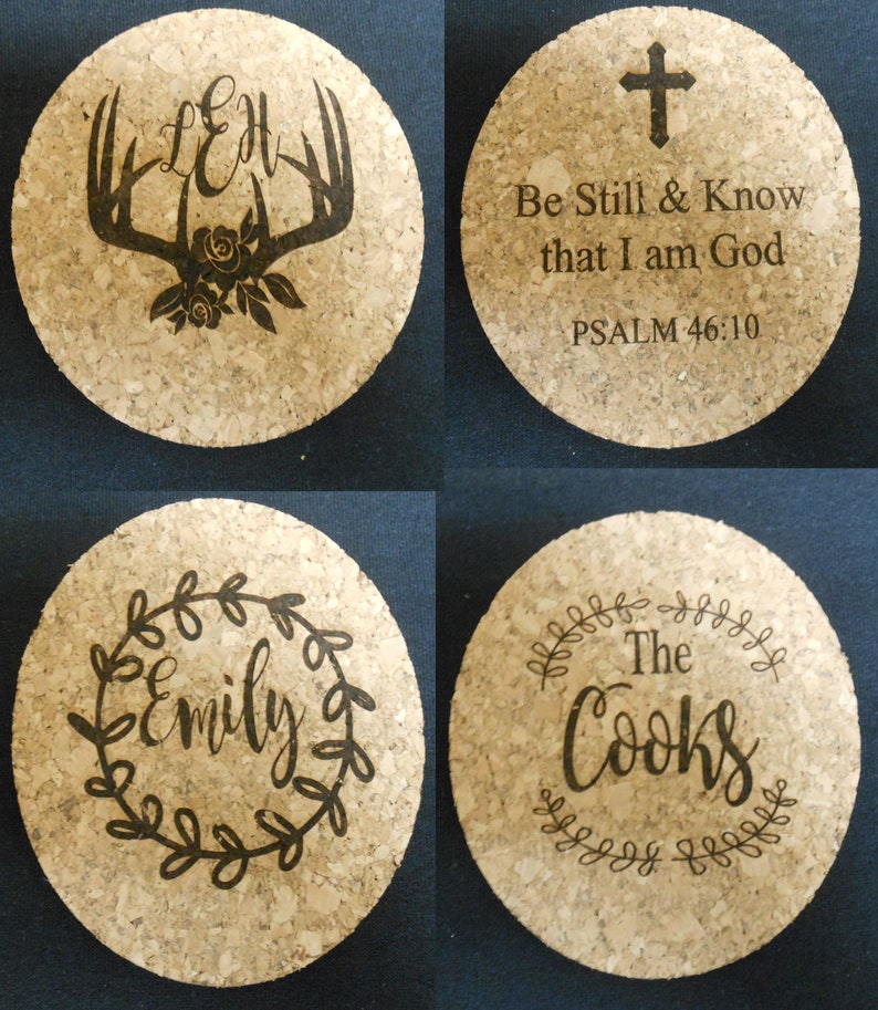 Personalized Cork Coaster Set of 4 Etsy