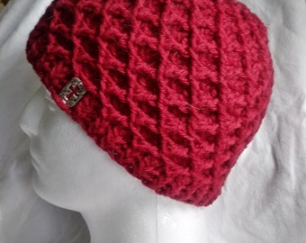 Warm Waffle Beanie- Cranberry