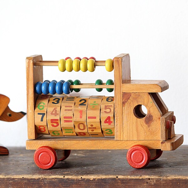 Montessori Toy - Childrens Abacus Truck Toy - Wooden Abacus - Vintage Educational Toy Car – Learning Toy - Math Toy