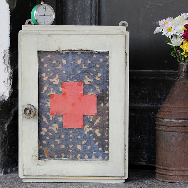 Medicine Cabinet - Pharmacy Cabinet - Vintage Medical Cabinet - Wall Hanging Apothecary Cabinet - White Hanging Cabinet - Wood Cabinet