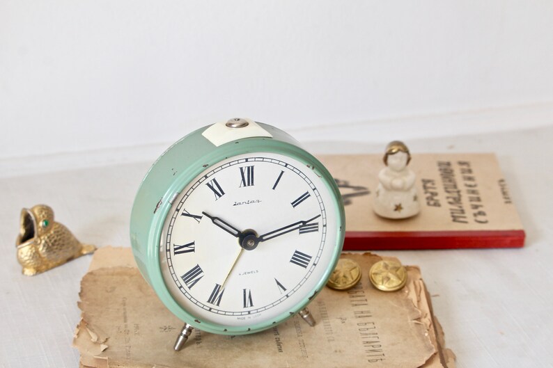 Green Vintage Desk Clock Large Table Alarm Clock Office Etsy