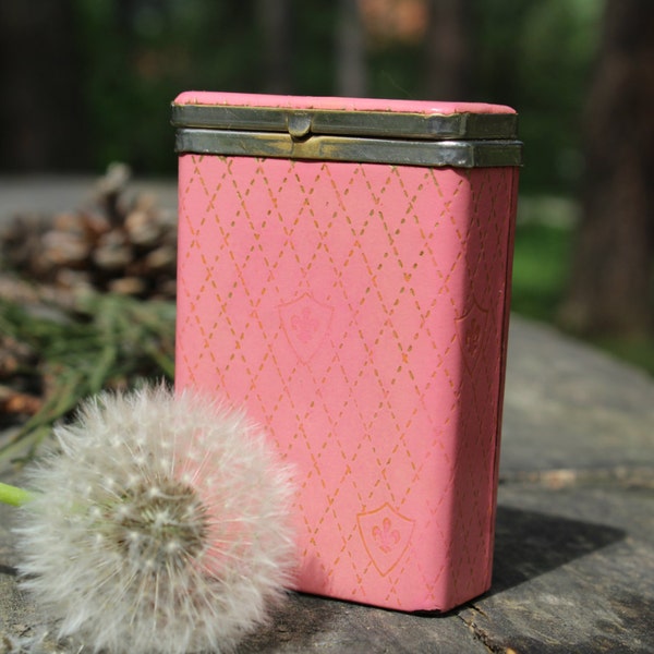 Cigarette Case "Buxton" - Metal Cigarette Case - Leather Cigarette Case - Business Cards Holder - Vintage Pink Cigarette Case - Gift for Her