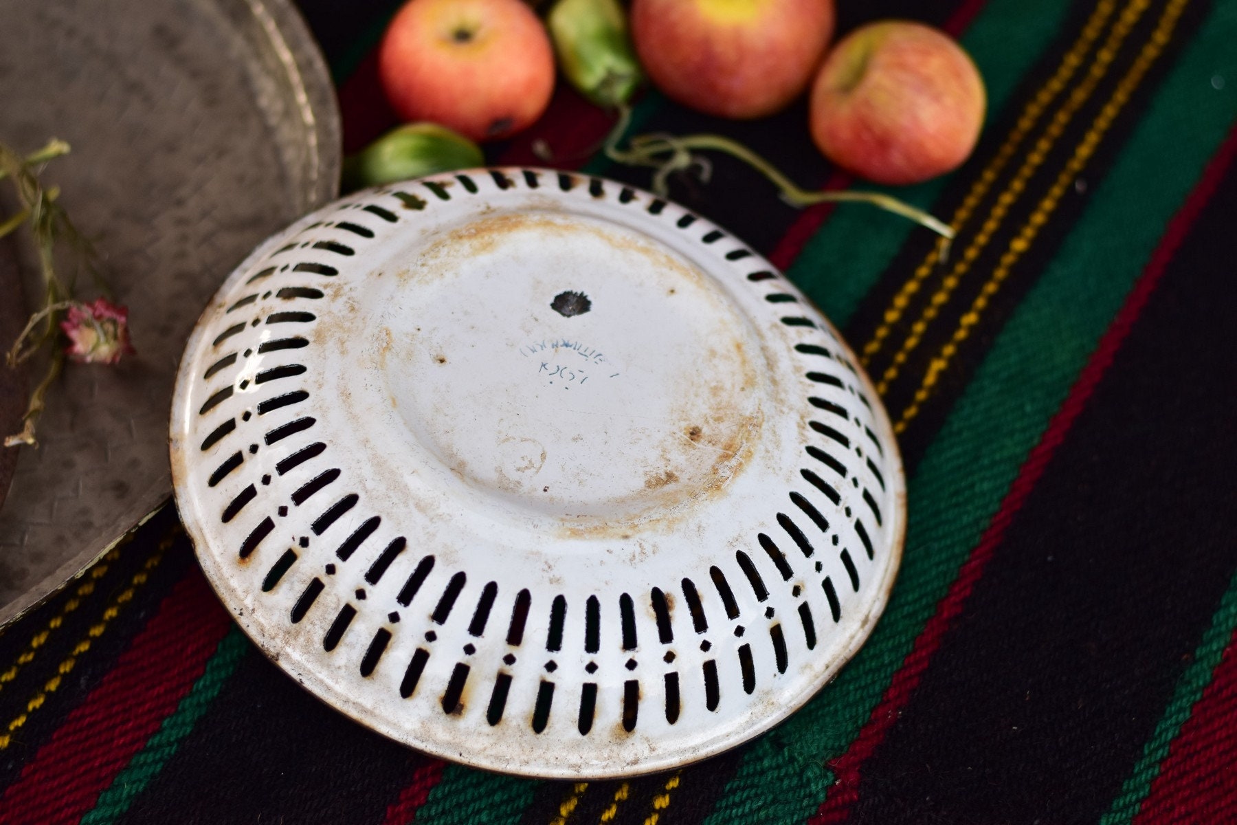 Metal Bowl Colander Enamel Fruit Bowl Vintage Rustic Bowl Etsy