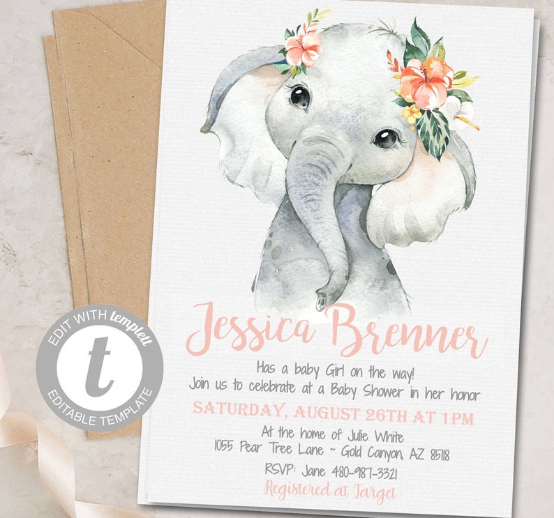 diy elephant baby shower invitations