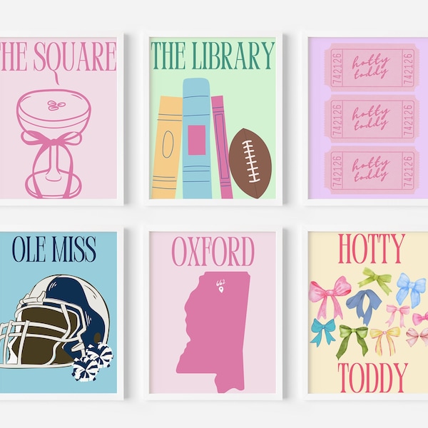 Ole Miss | University of Mississippi | Preppy Digital Prints | Set of 6