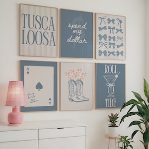 University of Alabama | Coastal Cowgirl | Set of 6 Wall Art | Trendy Preppy Aesthetic Printable Wall Art