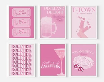 University of Alabama Preppy Digital Prints | Pink Set of 6