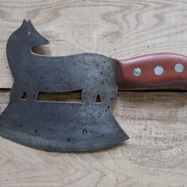 Arte popolare francese dell'annata zoomorfe figurale Fox macellai mannaia, mannaia di carne francese Cleaver.Vintage, Fox primitiva a forma di volpe