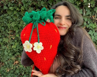 Strawberry backpack- strawberry purse - strawberry - drawstring bag