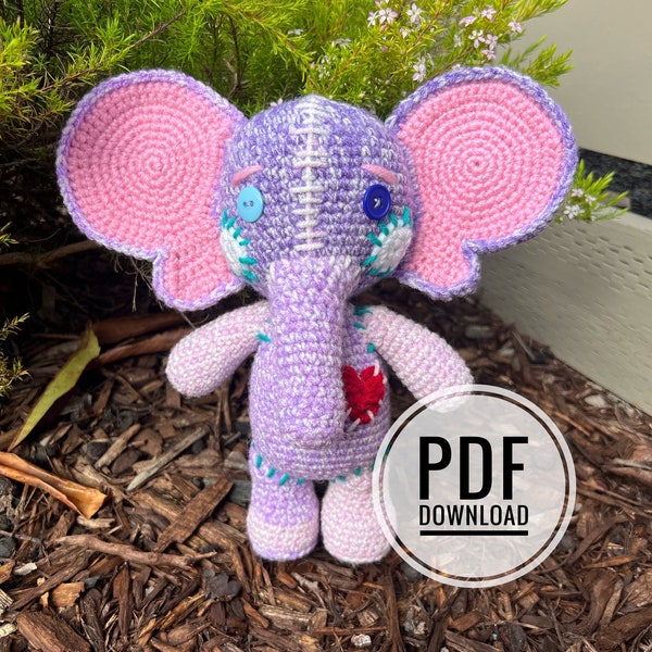 Eddie the Patchwork Elephant Pattern - Crochet Elephant - Amigurumi Elephant - modèle au crochet