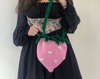 strawberry purse - strawberry - drawstring bag