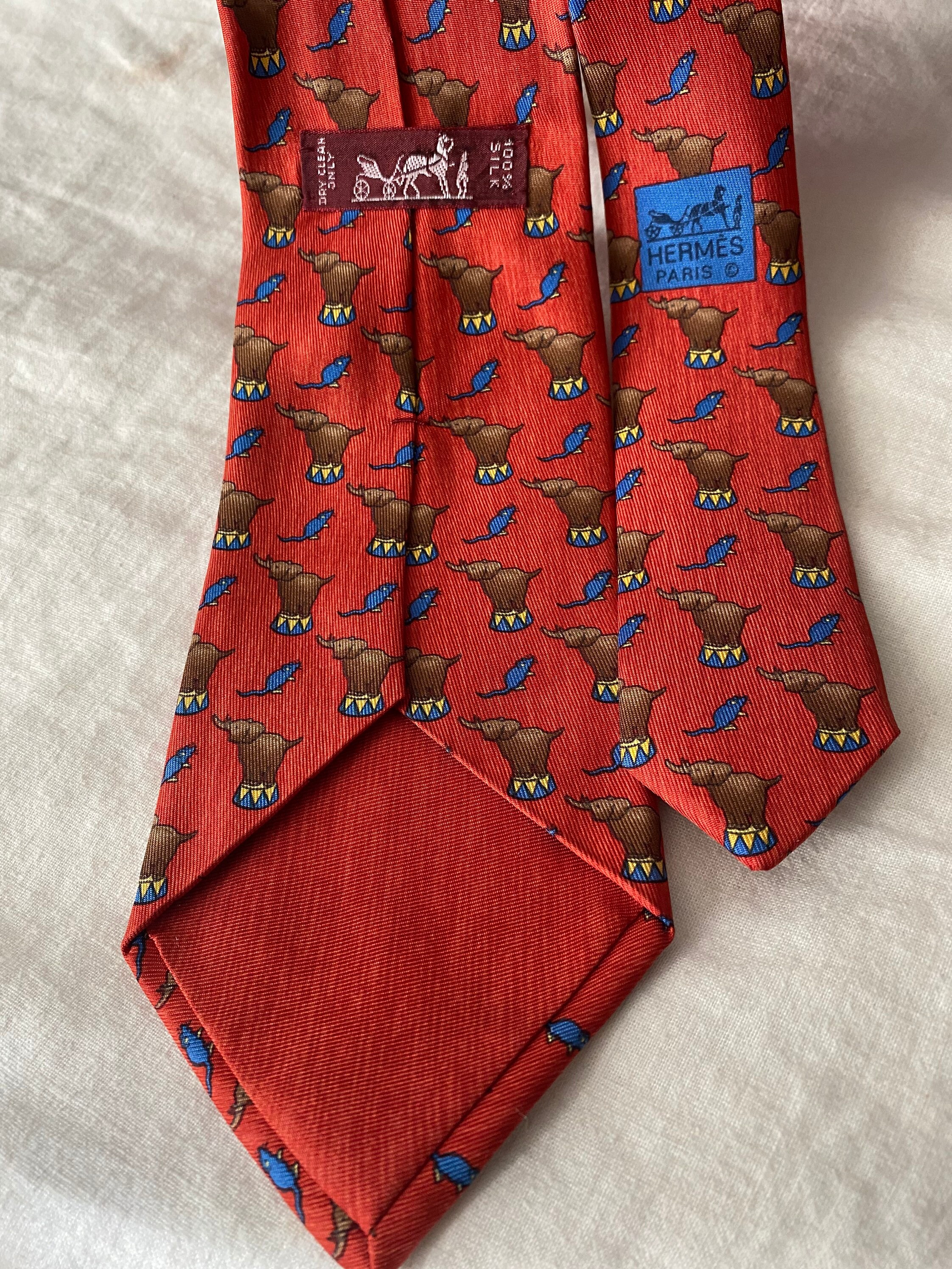 Vintage Red Hermes Elephant and Mouse Silk Tie - Etsy Vintage Hermès Tie main image 0
