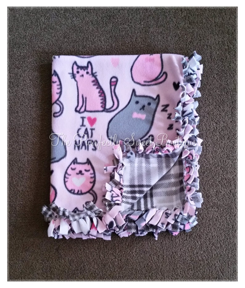 Fleece Cat Blanket Gray White & Pink Cats on Pink Etsy