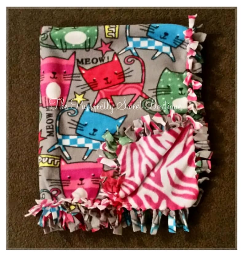 Fleece Cat Blanket meow/purr Colorful Cats on Gray Etsy