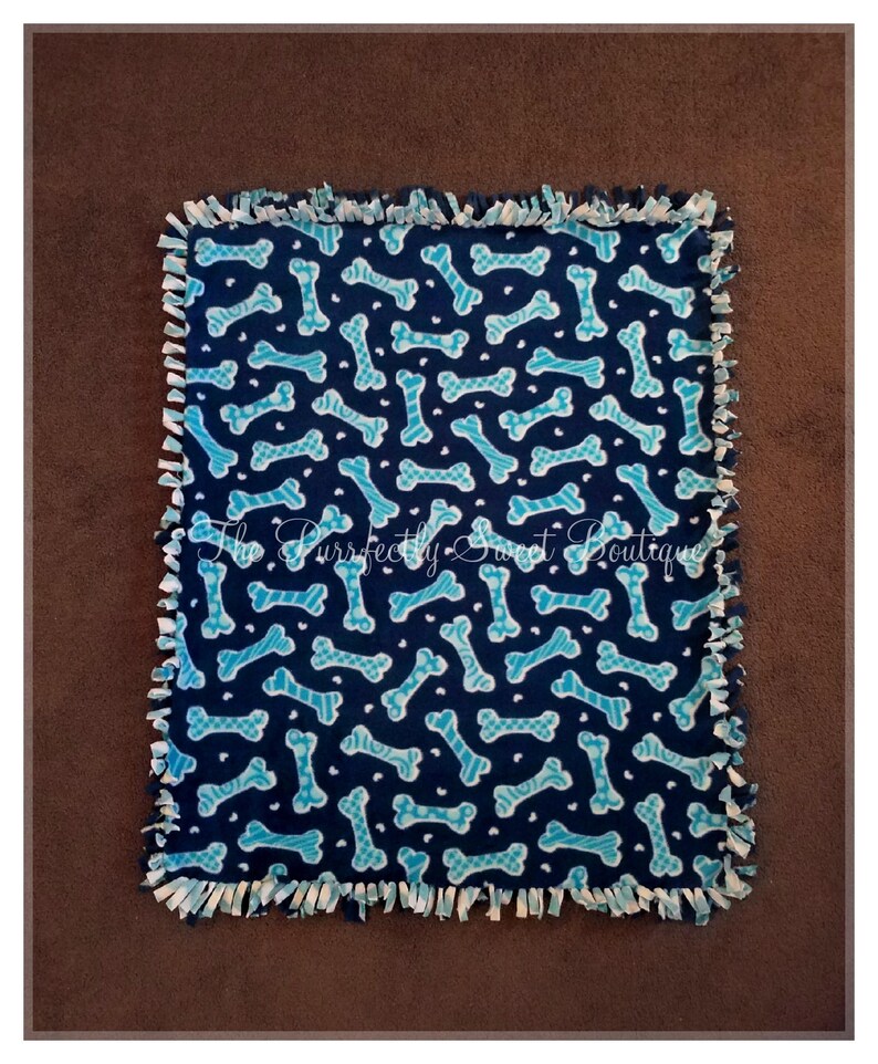 Fleece Dog Blanket Turquoise Dog Bones w/Light Blue Etsy
