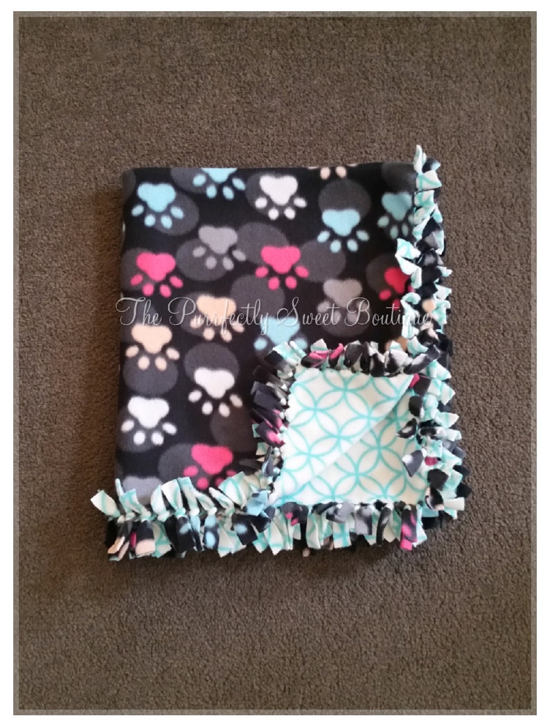 Fleece Pet Blanket Paw Prints on Black & Gray PolkaDot Etsy