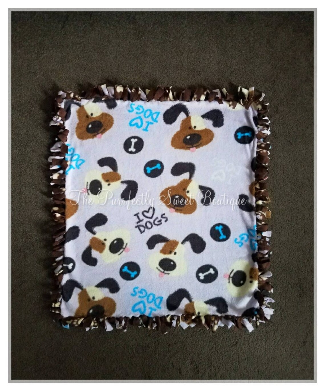 Fleece Dog Blanket i Love Dogs Brown & Ivory Dogs on a Etsy