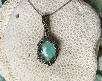 Amazonite swirling circle pendant necklace