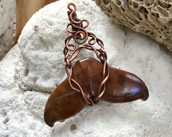 Whale,mermaid Tail of the Sea Red Jasper and Copper pendant necklace Sea life