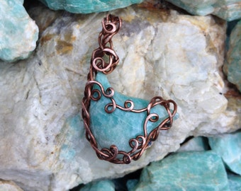 Amazonite Swinging Island Pendant in Oxidized Copper Setting Necklace