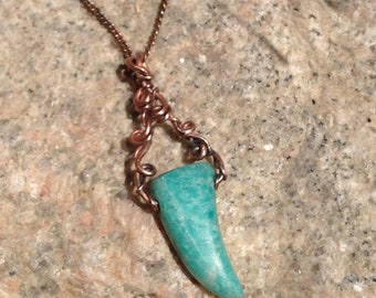 Amazonite Rhino Horn Statement wildlife necklace