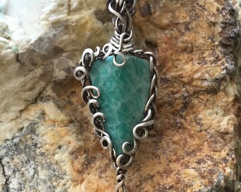 Pendulum necklace Amazonite and sterling silver
