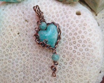 Amazonite gemstone heart pendant necklace