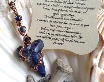 Sodalite Shark Tooth Charm Necklace