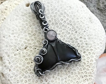 Orca Tail of the Sea Black Onyx Stainless steel pendant necklace