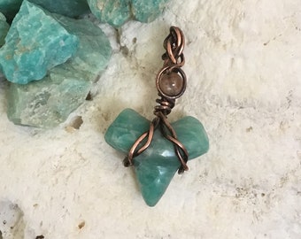 Amazonite Sunstone Shark tooth charm necklace