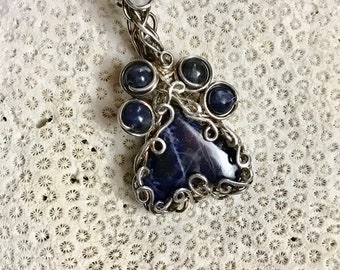 Sodalite pawprint pendant charm necklace