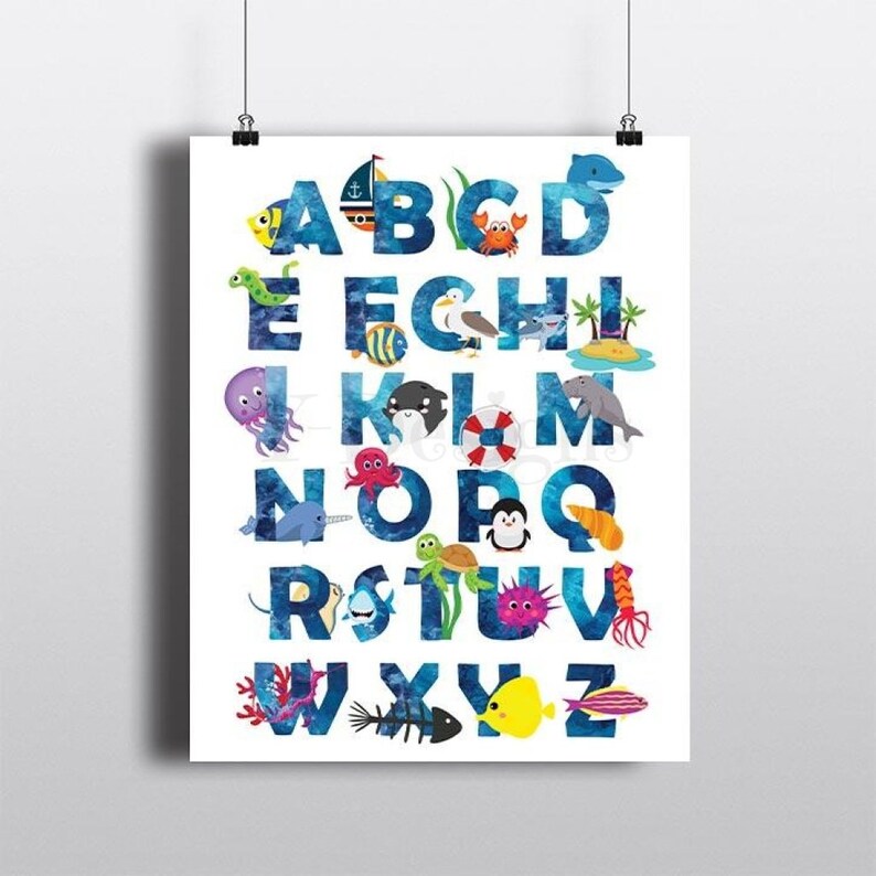Ocean Alphabet Wall Art for Kids – Educational Sea Life ABC Print ...